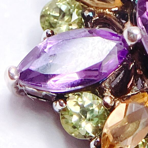 Sterling Silver Amethyst Peridot Citrine Floral Star Cluster Pendant Necklace - Picture 9 of 17